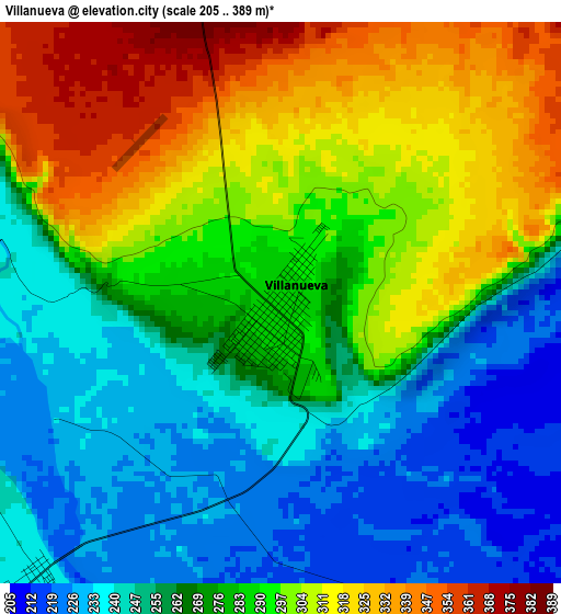 Villanueva elevation map