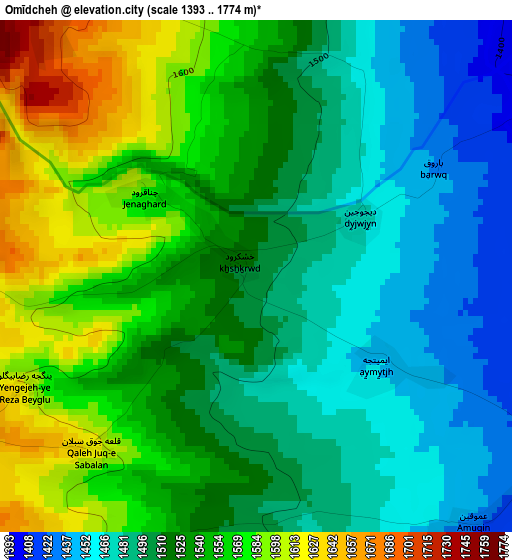 Omīdcheh elevation map