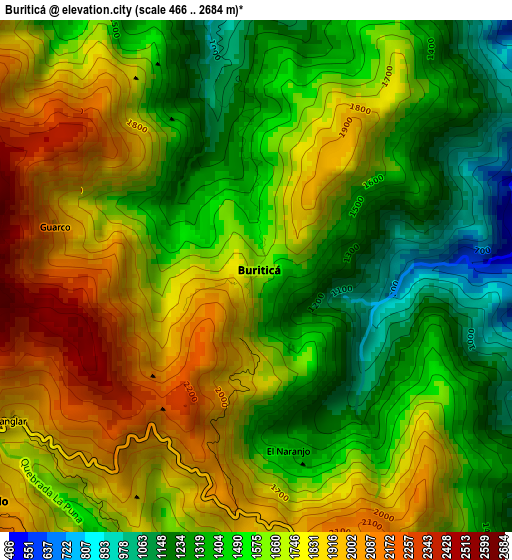 Buriticá elevation map