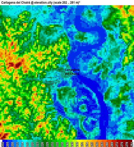 Cartagena del Chairá elevation map