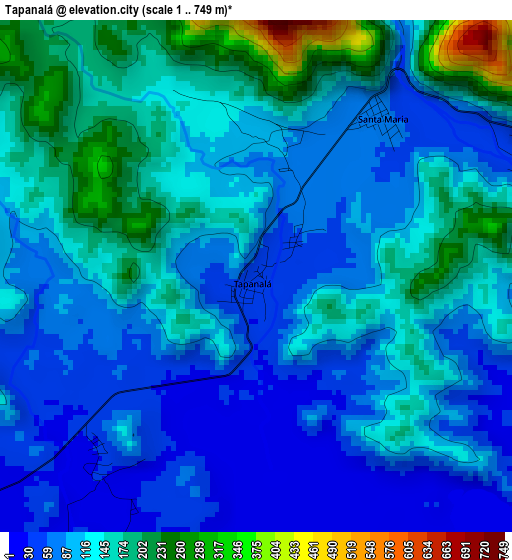 Tapanalá elevation map