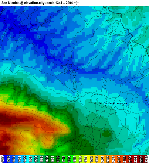 San Nicolás elevation map