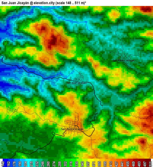 San Juan Jicayán elevation map