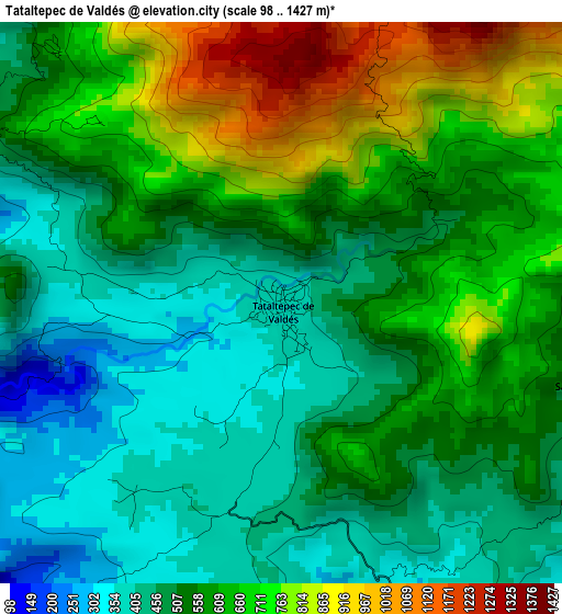 Tataltepec de Valdés elevation map