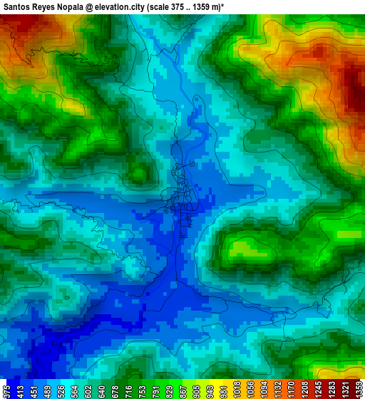 Santos Reyes Nopala elevation map