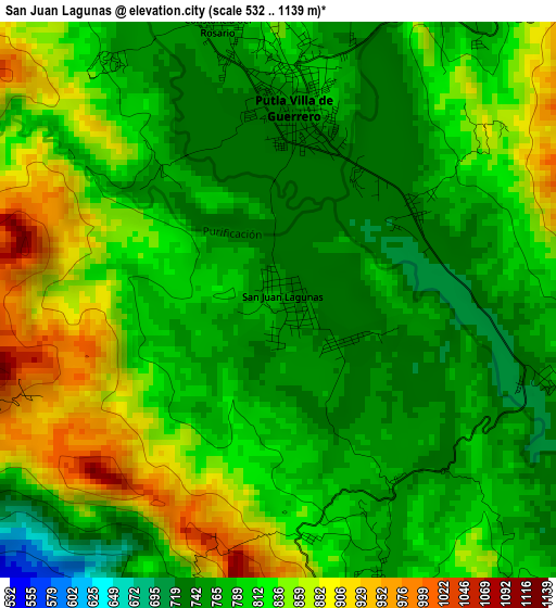 San Juan Lagunas elevation map