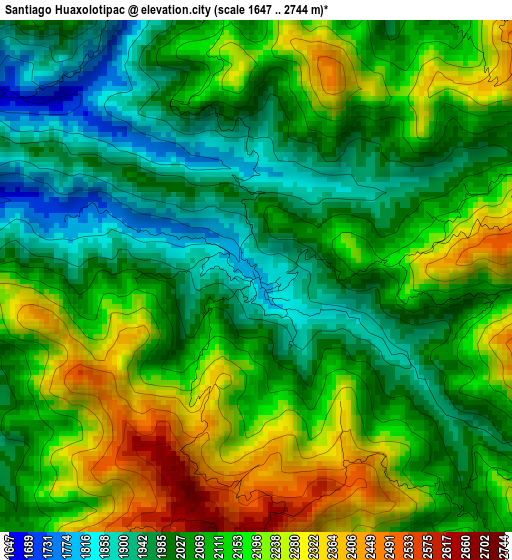 Santiago Huaxolotipac elevation map