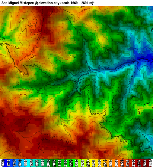 San Miguel Mixtepec elevation map