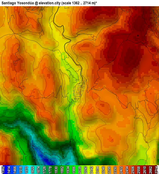 Santiago Yosondúa elevation map