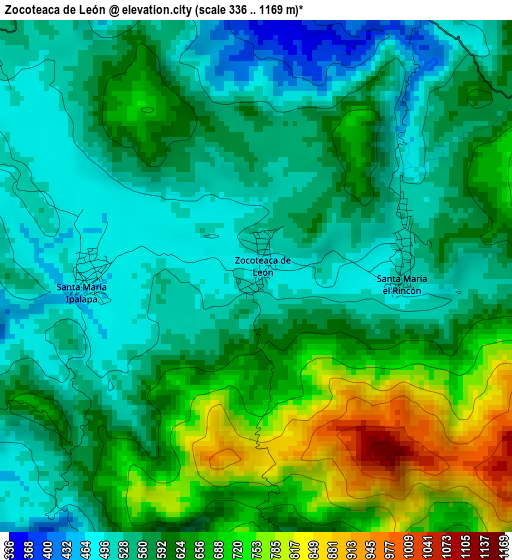 Zocoteaca de León elevation map