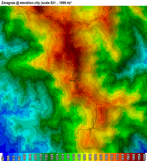 Zaragoza elevation map