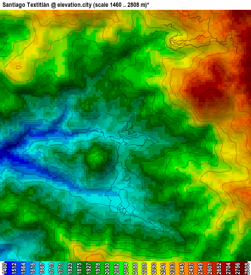 Santiago Textitlán elevation map