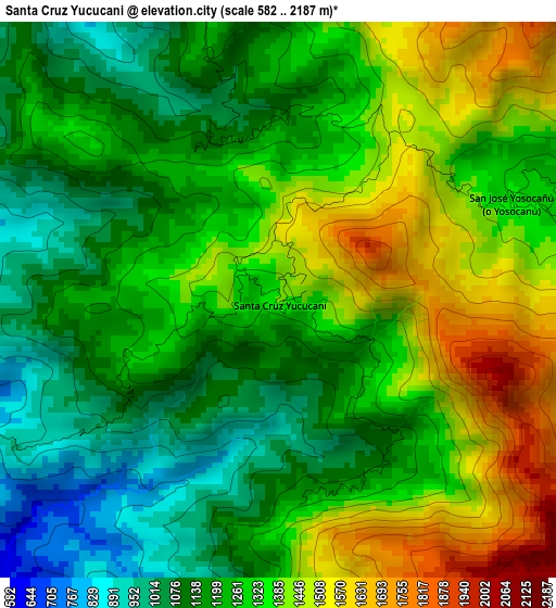 Santa Cruz Yucucani elevation map