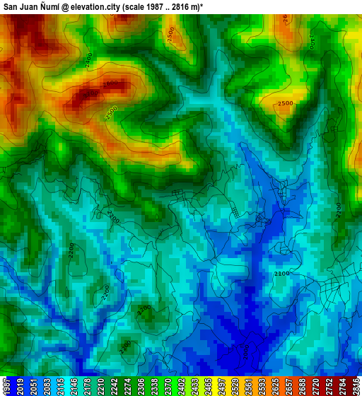 San Juan Ñumí elevation map