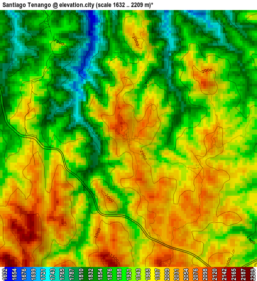 Santiago Tenango elevation map