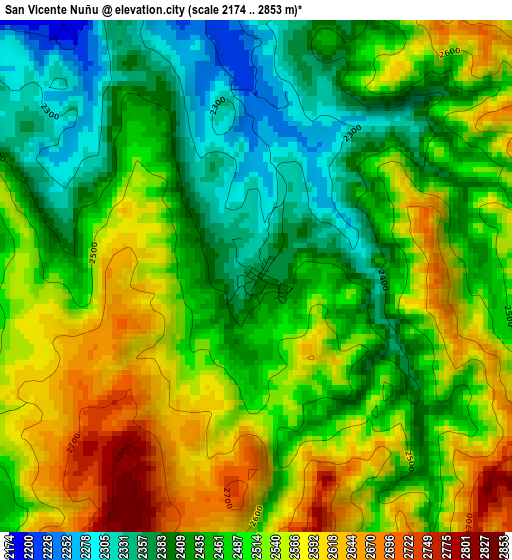 San Vicente Nuñu elevation map