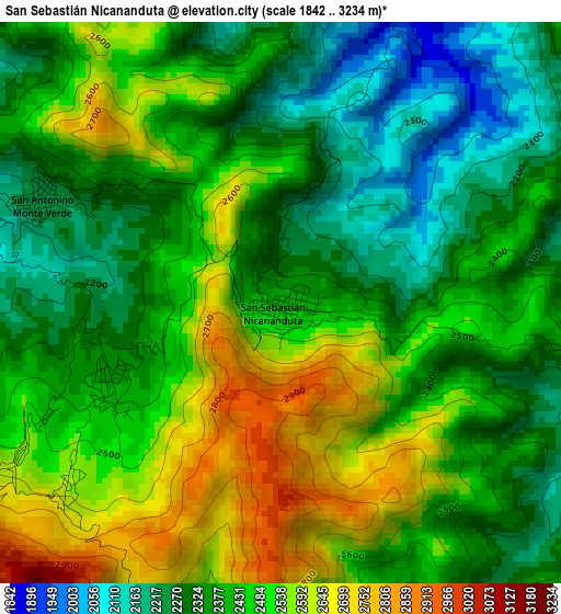 San Sebastián Nicananduta elevation map