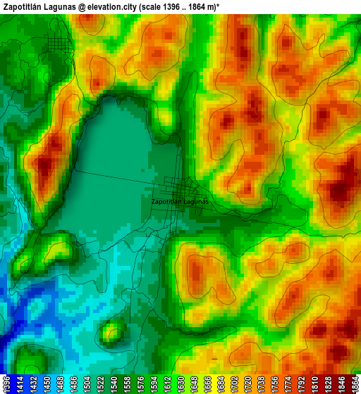 Zapotitlán Lagunas elevation map