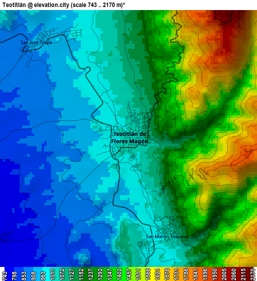 Teotitlán elevation map