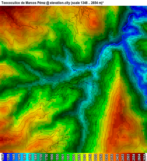 Teococuilco de Marcos Pérez elevation map