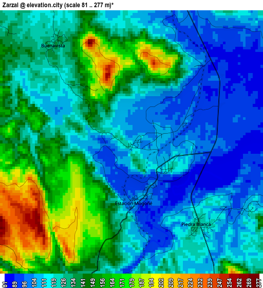 Zarzal elevation map