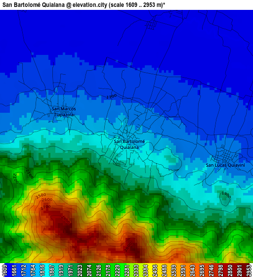 San Bartolomé Quialana elevation map