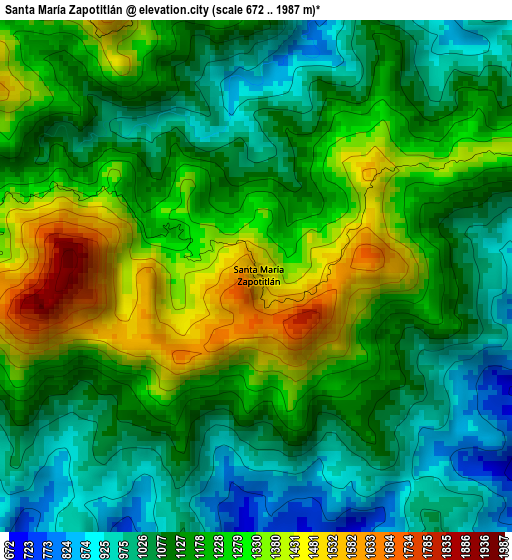 Santa María Zapotitlán elevation map