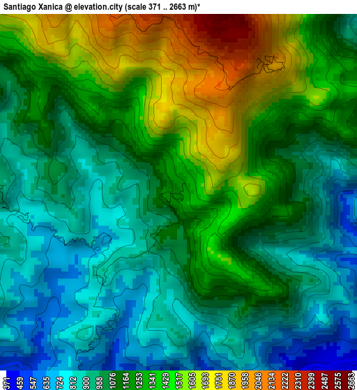 Santiago Xanica elevation map