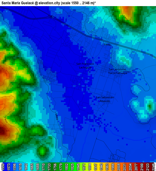 Santa María Guelacé elevation map
