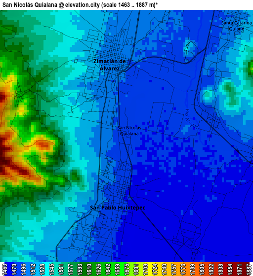 San Nicolás Quialana elevation map