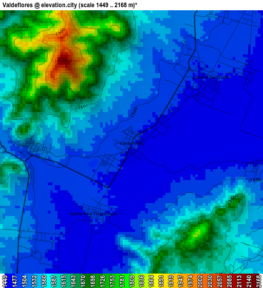 Valdeflores elevation map