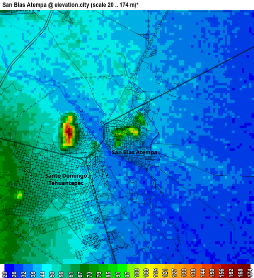 San Blas Atempa elevation map