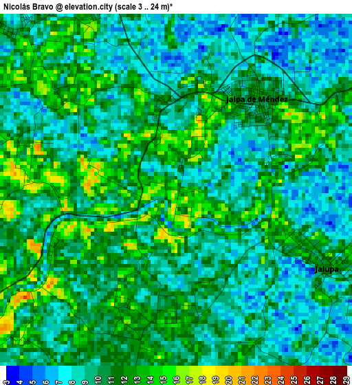 Nicolás Bravo elevation map