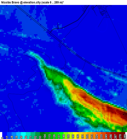 Nicolás Bravo elevation map