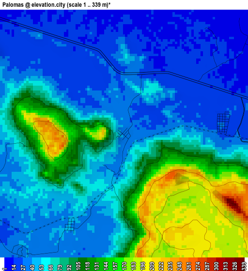 Palomas elevation map