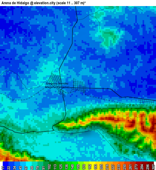 Arena de Hidalgo elevation map