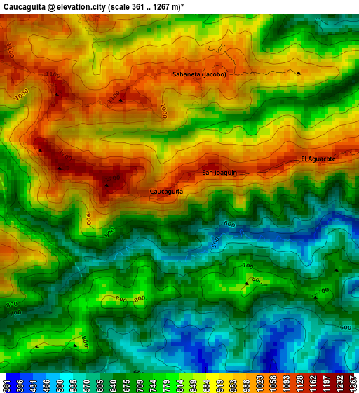 Caucaguita elevation map