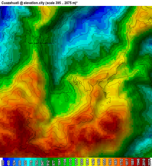 Cuazahuatl elevation map