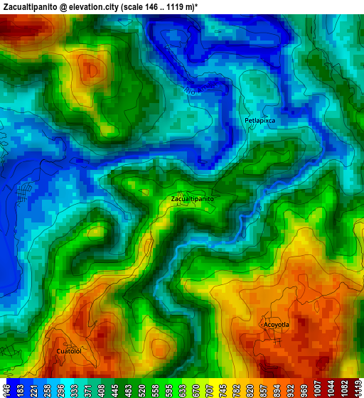 Zacualtipanito elevation map