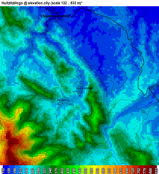 Huitzitzilingo elevation map