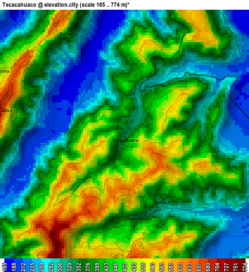 Tecacahuaco elevation map