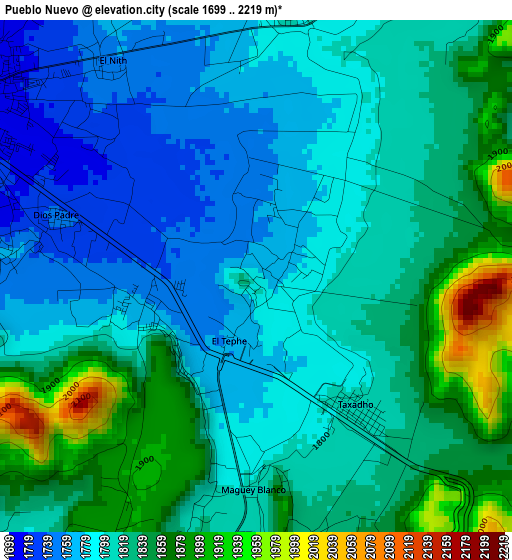 Pueblo Nuevo elevation map