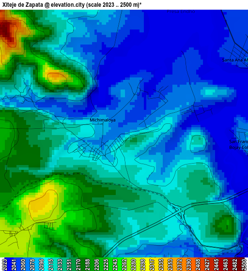 Xiteje de Zapata elevation map