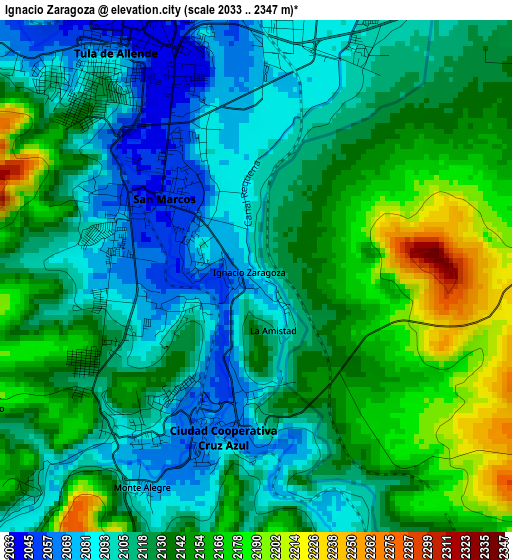 Ignacio Zaragoza elevation map