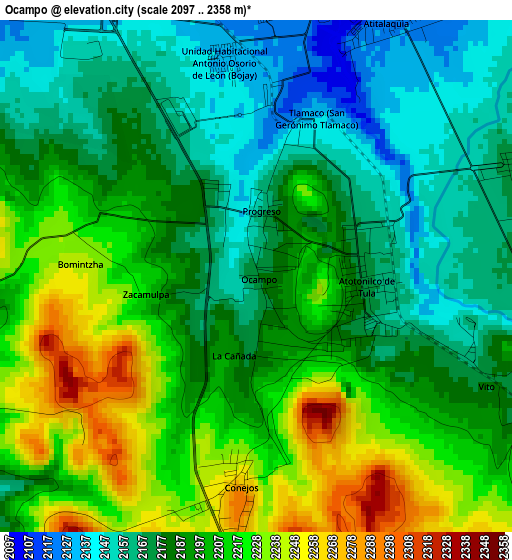 Ocampo elevation map