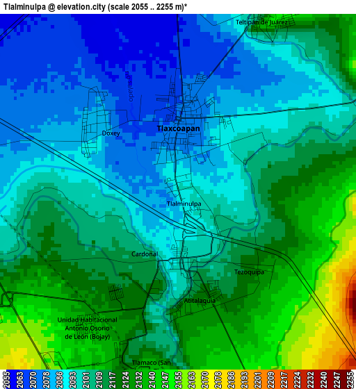 Tlalminulpa elevation map