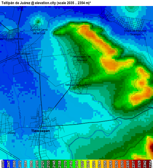 Teltipán de Juárez elevation map