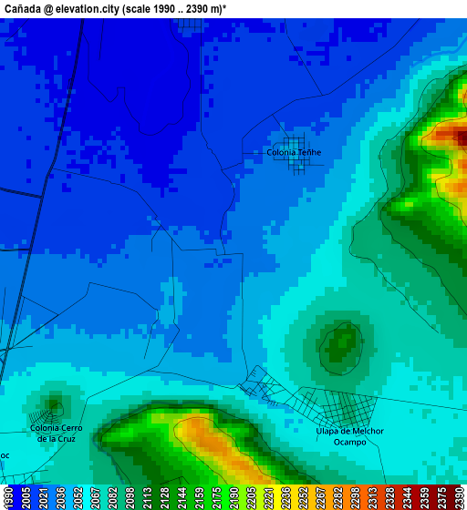 Cañada elevation map