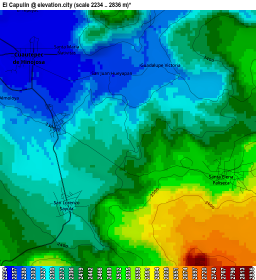 El Capulín elevation map