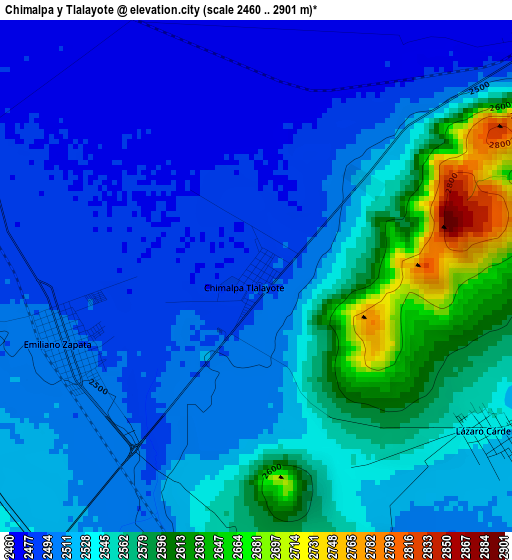 Chimalpa y Tlalayote elevation map